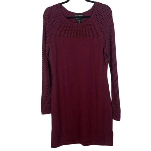 Cynthia Rowley 100% Extra-fine Merino Wool Deep Red Long Sleeve Medium Dress - Picture 2 of 13